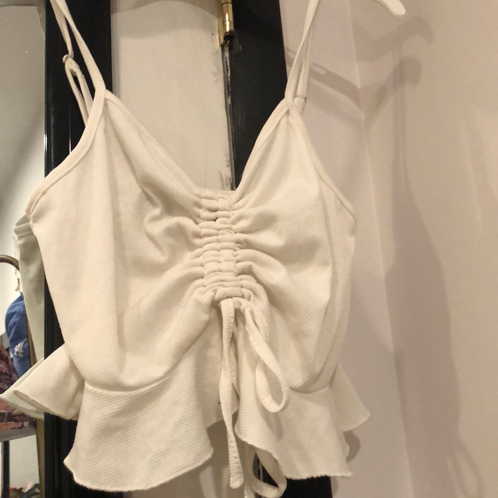 White ruffle crop top